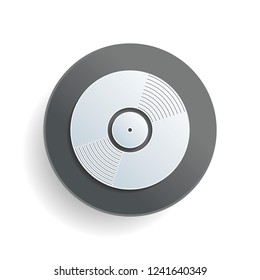 vinyl icon. White paper symbol on gray round button with shadow