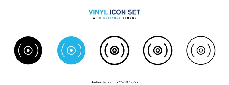 Vinyl icons vector collection in black and blue colors on white background