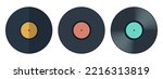 Vinyl icons. Vector vinyl record disc set. Vector color illustration. The view from the top. Gramophone LP vinyl record. Retro design.