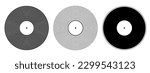 Vinyl icons. Vector vinyl record disc set. Vector black and white illustration. The view from the top. Gramophone LP vinyl record. Retro design. Simple symmetric vector icons.