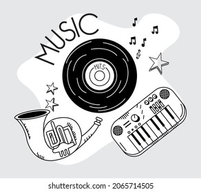 doodle musical de vinilo e instrumentos