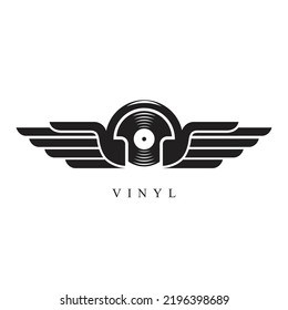 vinyl logo with wings, vinyl abstract, vector illustration