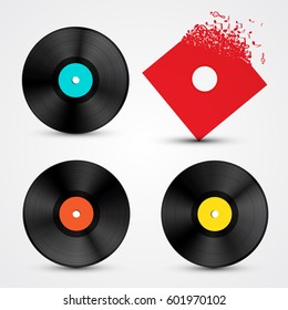Vinyl LP Discs Set. Retro Music Objects.