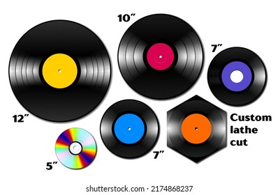 Vinyl lp and ep collection with various sizes of music media