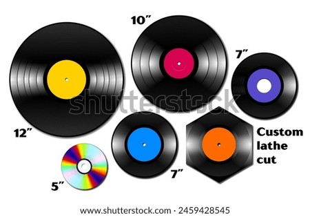 Vinyl lp and ep collection with various sizes of music media
