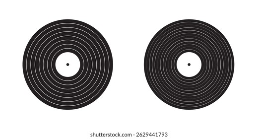 Vinyl LP music record collection Turntable discs and retro audio equipment for 70s 80s 90s nostalgic party Vector illustration on white background