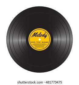 Vinyl LP record disc. Black musical vinyl album disc. Realistic retro template isolated on white.