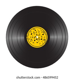 Vinyl LP record disc. Black musical vinyl album disc. Realistic retro template isolated on white.