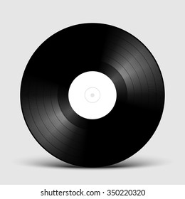 Vinyl LP record disk Mockup with white label, gramophone