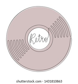 Vinyl LP record in one line art drawing style. Retro music party design. Vector illustration