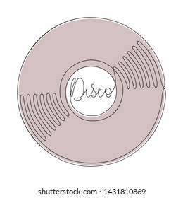 Vinyl LP record in one line art drawing style. Retro disco party design. Vector illustration