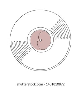 Vinyl LP record in one line art drawing style. Vector illustration