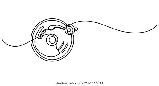 Vinyl LP record in one line art drawing style. Vector illustration, Vinyl record player turntable one line art. Continuous line drawing of analog audio player, retro music turntable vinyl disc jockey.