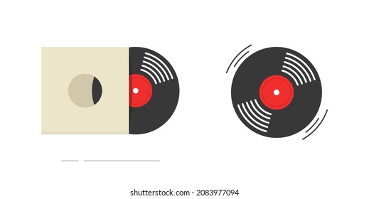 Vinyl lp record vector icon and paper album disc turntable cover isolated on white background flat cartoon illustration clipart