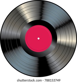 vinyl LP with red blank label, vintage retro background illustration
