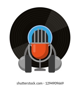 vinyl microphone and headphones vintage music