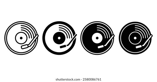 vinyl music audio record icon symbol sign vector design black white color flat illustration sets