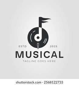 vinyl and music note for music logo vector illustration design