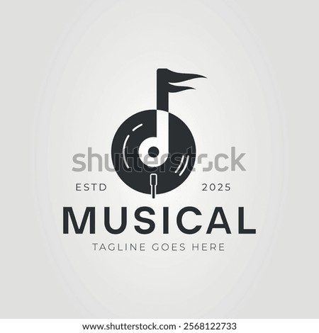 vinyl and music note for music logo vector illustration design