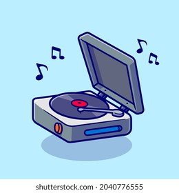 Vinyl Music Player Cartoon Vector Icon Illustration. Technology Music Icon Concept Isolated Premium Vector. Flat Cartoon Style