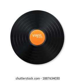 Vinyl music record. Design of retro audio disk. Realistic vintage gramophone disc with cover mockup. Vector illustration