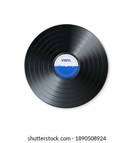 Vinyl music record. Design of retro audio disk. Realistic vintage gramophone disc with cover mockup. Vector illustration
