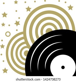 vinyl music record with gold retro circles and stars 