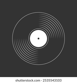 Ícone gráfico de gravação de vinil. Sinal de placa de vinil isolado no fundo preto. Ilustração vetorial