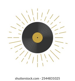 Icono gráfico de grabación de música de vinilo. Muestra de la placa de vinilo aislada sobre fondo blanco. Ilustración vectorial