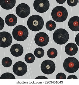 Vinyl music retro seamless vector pattern
