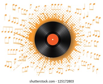 vinyl and notes stylized with ink blot