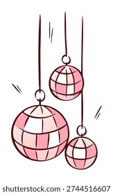 Vinyl party ball with disco pink bachelorette for cowgirl club vector. Dance texture drawn with card valentines vintage for discoball retro flat. Doodle glitter ball with pink disco 80s.