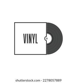 Vinyl plate disc and cover. Music retro icon in simple style.