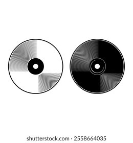 Vinyl plate record icon black white vector design isolated background