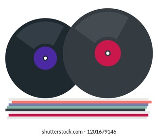 Vinyl plates of different sizes and a stack of plates in the package vector flat material design isolated on white