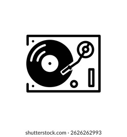 Vinyl Player with Arm and Speaker Detail Black Icon