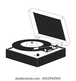 Vinyl player black and white 2D line cartoon object. Audio audiophile. Retro record player isolated vector outline item. Turntable phonograph. Nostalgia music monochromatic flat spot illustration