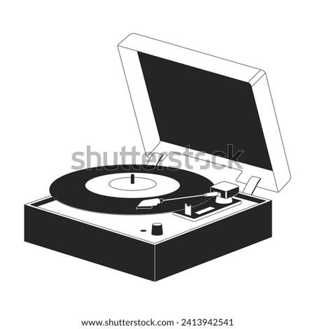 Vinyl player black and white 2D line cartoon object. Audio audiophile. Retro record player isolated vector outline item. Turntable phonograph. Nostalgia music monochromatic flat spot illustration