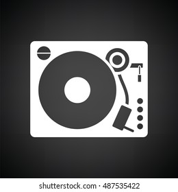 Vinyl player icon. Black background with white. Vector illustration.