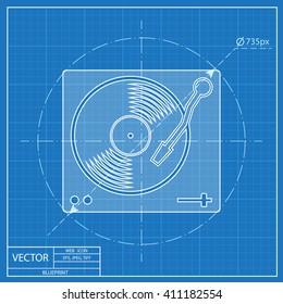 vinyl player icon. Blueprint style