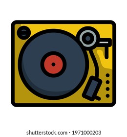 Icono del reproductor de vinilo. Contorno de negrita editable con diseño de relleno de color. Ilustración vectorial.