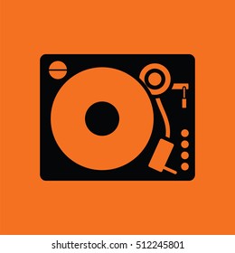 Vinyl player icon. Orange background with black. Vector illustration.