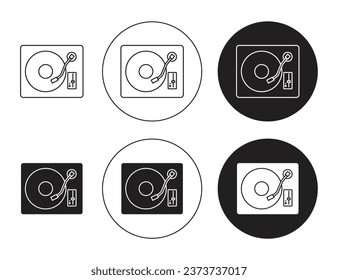 Vinyl-Player-Symbol-Set. dj-Rekord-Drehtreibenvektorsymbol in schwarz gefüllt und umrissen