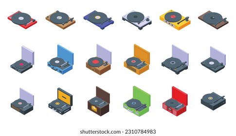 Vinyl player icons set isometric vector. Music record. Old technology