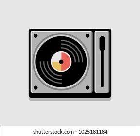Vinyl player illustration. Black and gray colors. Vector, isolated. On gray background