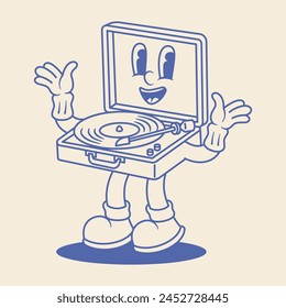 Vinyl Player Mascot Illustration Outline Version