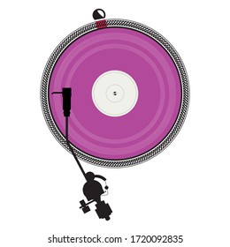 Vinyl player. Record player and vinyl disc. Vinyl record disc concept vector illustration.