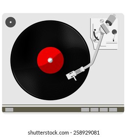 Vinyl player with red vinyl record vector, record player, old, disco, gramophone