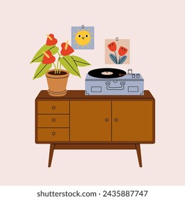 Vinyl player in a retro style interior