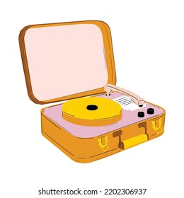 Vinyl player in the style of pop art view from above. Vector isolated illustration.